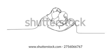 single line adult hugging elderly father.continuous line drawing of family affection.family love and care concept.one line vector illustration.