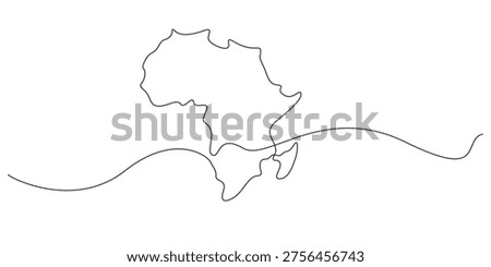 single line africa map.continuous line drawing of african continent outline.geography world map concept.one line vector illustration.