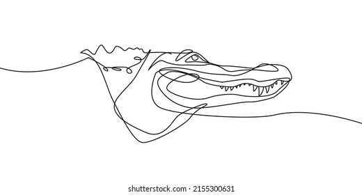 Single Line Alligator Crocodile Head Reptile Vector