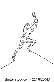 Single line american football player vector. Continuous line draw of a player catching football.