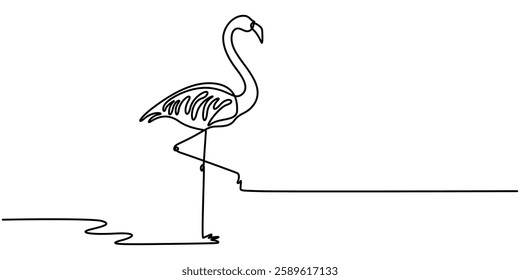 Single Line Animal Drawing Flamingo, Continuous single line art of flamingo drawing ear and outline vector illustration, Flamingo bird in continuous one line art drawing. Vector illustration isolated.