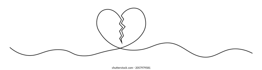 single line art with broken heart sign. black line heart