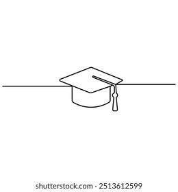 Arte de una sola línea, dibujo continuo de una línea de Vector de contorno aislado icono de tapa de graduación 
