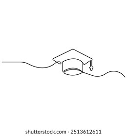 Arte de una sola línea, dibujo continuo de una línea de Vector de contorno aislado icono de tapa de graduación 
