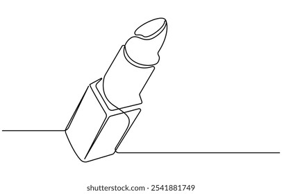 Uma linha de arte Desenho contínuo de uma linha de batom cosmético. Lipstick ilustração vetor linha única, Desenho de linha única de um batom