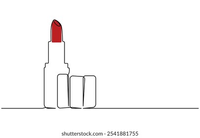 Uma linha de arte Desenho contínuo de uma linha de batom cosmético. Lipstick ilustração vetor linha única, Desenho de linha única de um batom