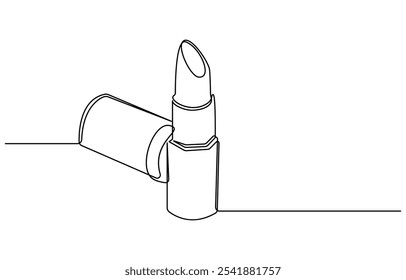 Uma linha de arte Desenho contínuo de uma linha de batom cosmético. Lipstick ilustração vetor linha única, Desenho de linha única de um batom