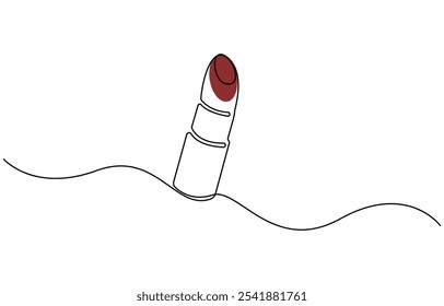 Uma linha de arte Desenho contínuo de uma linha de batom cosmético. Lipstick ilustração vetor linha única, Desenho de linha única de um batom