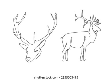 Single Line Art Deer Elk Moose Vector Illustration