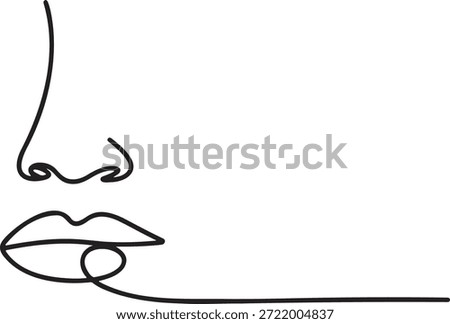 Single line art drawing featuring close up section of human face nose and lips minimalist continuous line art face contour abstract expression continuous drawing style