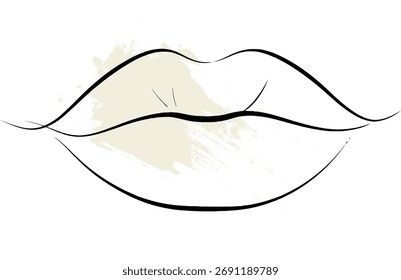 Single line art drawing human lips with a subtle smile mouth