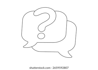 Single line art drawing of speech bubble outline in simple minimalist style isolated on white