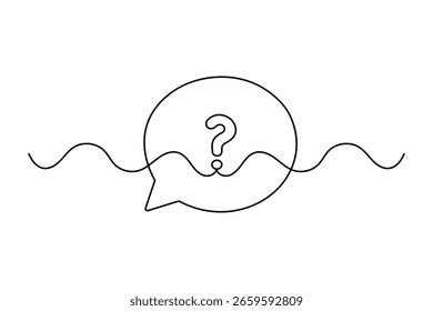 Single line art drawing of speech bubble outline in simple minimalist style isolated on white