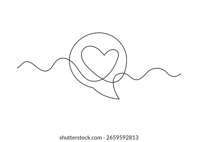 Single line art drawing of speech bubble outline in simple minimalist style isolated on white