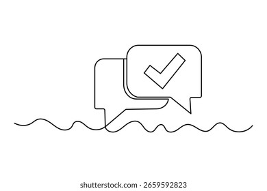 Single line art drawing of speech bubble outline in simple minimalist style isolated on white
