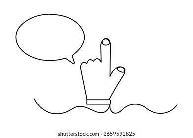 Single line art drawing of speech bubble outline in simple minimalist style isolated on white