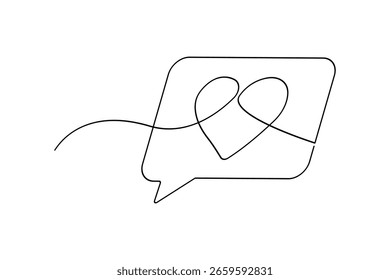 Single line art drawing of speech bubble outline in simple minimalist style isolated on white