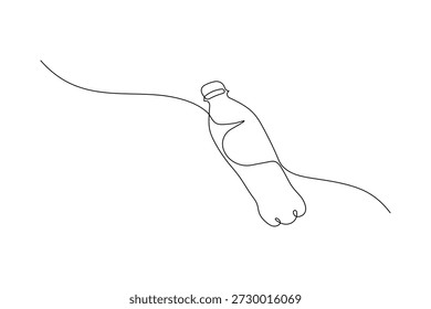 Sola línea arte de una botella de bebida aislada en blanco

