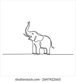 Single line art elephant with trunk raised animal continuous line