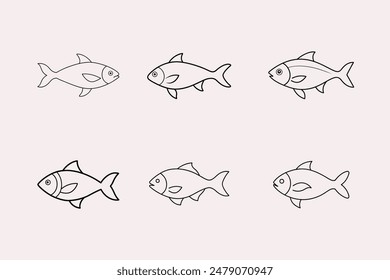 single line art fish sharp line black