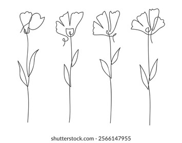 Single line art flowers botanical collection.Hand-drawing vector illustration