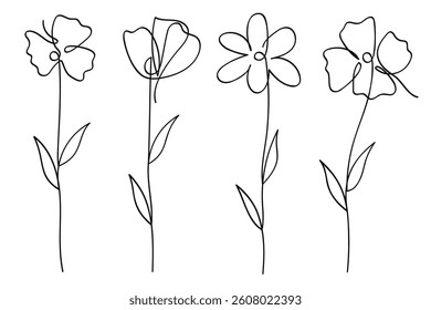 Single line art flowers botanical collection.Hand-drawing vector illustration