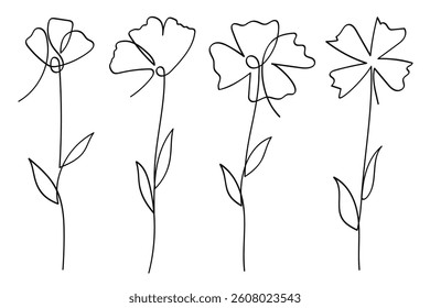 Single line art flowers botanical collection.Hand drawn vector illustration