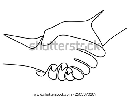 Single line art of a handshake, suitable for National Handshake Day. Minimalist handshake illustration for celebrations.