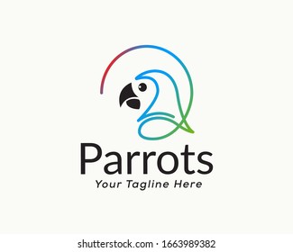 Single line art head parrot logo design inspiration