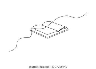 Single line art of a horizontal open textbook or magazine