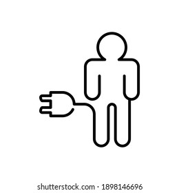Icono de arte de una sola línea de enchufe o enchufe de carga de alimentación y humanos. Símbolo de estilo negro.