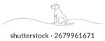 A single line art illustration of a dog sitting. This minimalist design is ideal for logos, tattoos, and modern graphic design.