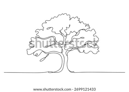Single line art of leafy tree outline simple elegant illustration
