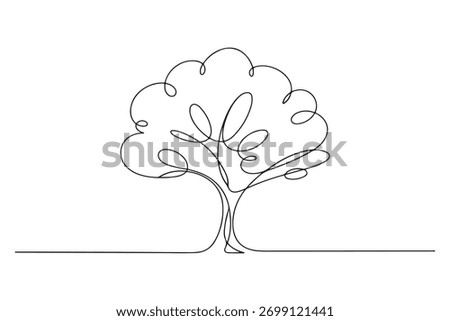 Single line art of leafy tree outline simple elegant illustration
