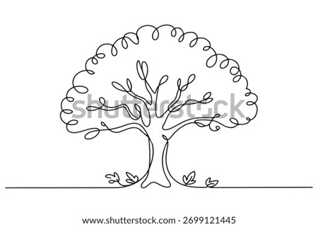 Single line art of leafy tree outline simple elegant illustration
