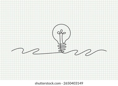 Single line art of light bulb for business idea, brainstorm or electricity concept.