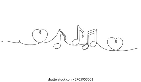 Ilustração do vetor cardíaco da nota de música de uma única linha
