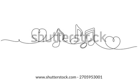 Single line art Music Note Heart Vector illustration