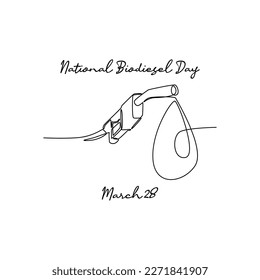 una sola línea de arte del día nacional del biodiésel que se celebra el día nacional del biodiésel. ilustración de línea.