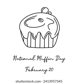 una sola línea de arte del Día Nacional del Muffin que se celebra el Día Nacional del Muffin.