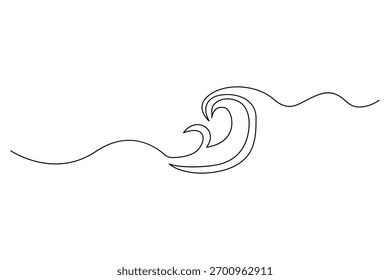 Single line art of ocean wave continuous outline drawing for nature and water design
