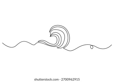 Arte de una sola línea de la onda oceánica contorno de dibujo continuo para la naturaleza y el diseño de agua
