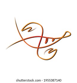 Einzeilige Kunst, einzeilige Zeichnung. Einfach und modern. Kontinuierliche Linie. Symbolisches Bild eines Schwimmers in Form eines Hummers.