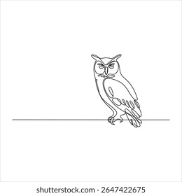 Single line art owl perched on a horizontal line bird