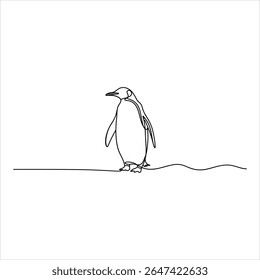 Single line art penguin standing on wavy ground animal