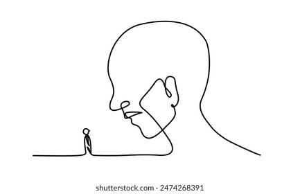 Single line art of person with childhood in mental health concept.