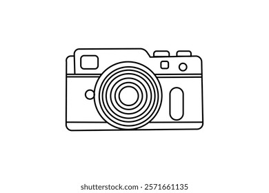 single line art photography camera outline flat vector