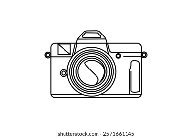 single line art photography camera outline flat vector