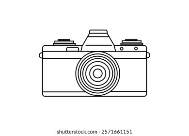 single line art photography camera outline flat vector
