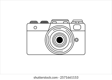 single line art photography camera outline flat vector
